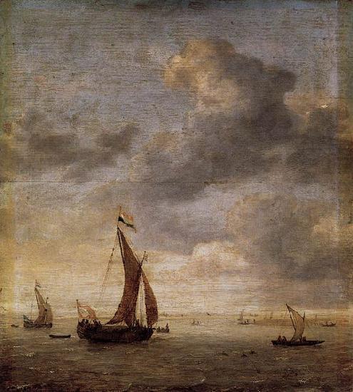 Single-Masted Damlooper and Rowboat on a Breezy Day, Jan Porcellis